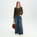 Dames jeans met rimpeldetail en wijde pijpen