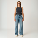 Dames wijde denim broek met hoge taille