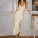 Bloemenprint mouwloze maxi-jurk voor dames | V-hals