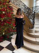 Off-shoulder kanten maxi-jurk voor dames | Lange mouwen