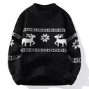 Christmas Sweater | Knitted Sweater with Reindeer Motif and Round Neckline