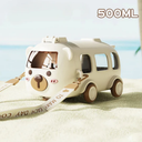 Kids Cartoon Bus Water Bottle with Straw for School and Travel
