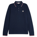 Moncler Men's Polo with Long Sleeves, Contrasting Finish and Logo Patch