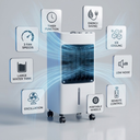 Portable evaporative air cooler with 4 liter water tank and remote control