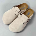 Birkenstock Boston Women's Beige Suede Soft Footbed Clogs