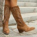 Cowboylaarzen voor dames met dikke hak | Geborduurd ontwerp