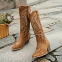 Cowboylaarzen voor dames met dikke hak | Geborduurd ontwerp