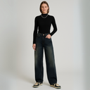 Dames hoge taille denim broek met wijde pijpen