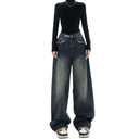 Dames hoge taille denim broek met wijde pijpen