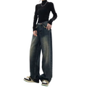 Dames hoge taille denim broek met wijde pijpen