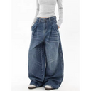 Dames jeans met rimpeldetail en wijde pijpen