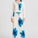 Blouse en Broek Set voor Dames met Bloemenprint en Wijde Pijpen