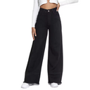 Dames wijde denim broek met rafelzoom