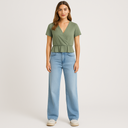 Dames wijde denim broek met zakken