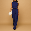 Mouwloze jumpsuit met wijde pijpen voor dames | Hoge hals