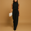 Mouwloze jumpsuit met wijde pijpen voor dames | Hoge hals