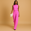 Mouwloze jumpsuit met wijde pijpen voor dames | Hoge hals