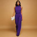 Mouwloze jumpsuit met wijde pijpen voor dames | Hoge hals