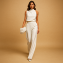 Mouwloze jumpsuit met wijde pijpen voor dames | Hoge hals