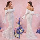 Off-shoulder kanten maxi-jurk voor dames | Lange mouwen