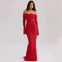 Off-shoulder kanten maxi-jurk voor dames | Lange mouwen