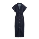 Midi-jurk met knoopsluiting voor dames | Korte mouwen met ruches