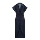 Midi-jurk met knoopsluiting voor dames | Korte mouwen met ruches