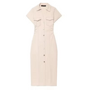 Midi-jurk met knoopsluiting voor dames | Korte mouwen met ruches