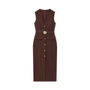Midi-jurk met knoopdetails voor dames | Ontwerp met hoge taille