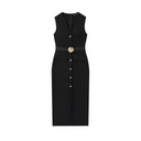 Midi-jurk met knoopdetails voor dames | Ontwerp met hoge taille