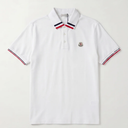 Moncler Heren Polo van Katoenpiqué in Optical White met Tricolour Details en Logo Patch
