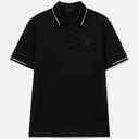 Moncler Mens Black Cotton Polo with Contrasting Details and Logo Patch