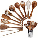 Keukengerei Set 11-Delig - TeakWooda - Met Houder - Natuurlijk Hout