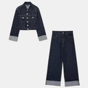 Vintage Denim Set voor Vrouwen | Jas en Wijde Broek