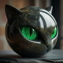 Zwarte Kattenkop Sculptuur Beeldje voor Gotische Huis- & Bureau Decoratie
