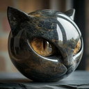 Zwarte Kattenkop Sculptuur Beeldje voor Gotische Huis- & Bureau Decoratie
