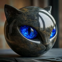 Zwarte Kattenkop Sculptuur Beeldje voor Gotische Huis- & Bureau Decoratie