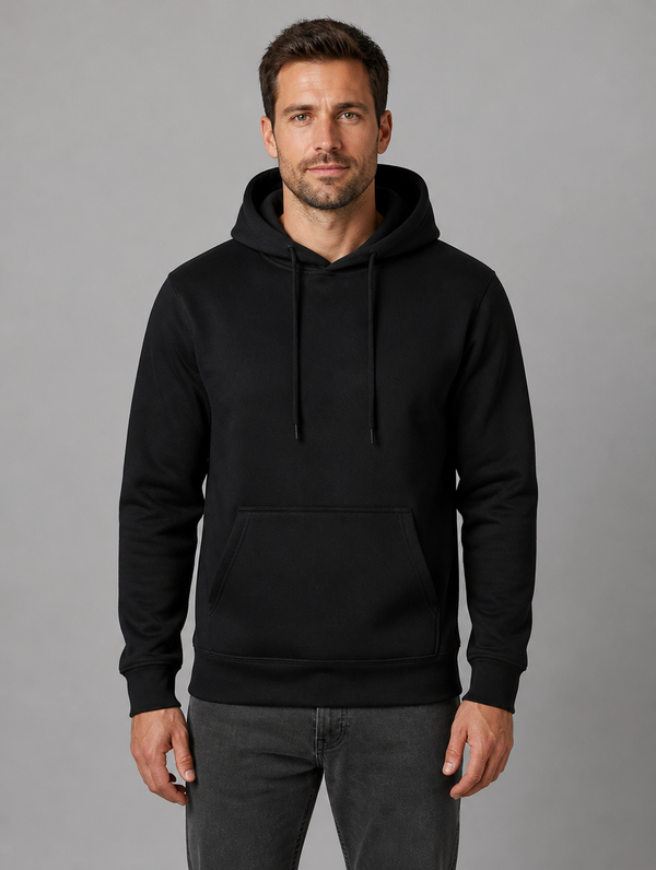Heren Effen Hoodie met Capuchon in Zwart