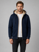 Heren Fleece Jas met Capuchon en Rits in Marineblauw, vooraanzicht