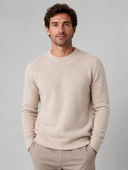 Heren Gebreide Trui met Ronde Hals in Beige - voorkant