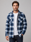 Heren Geruite Overshirt Jas met Gewatteerde Voering in Blauw - voorkant