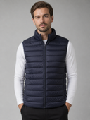 Heren Gewatteerd Mouwloos Vest met Opstaande Kraag in Marineblauw - voorkant