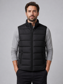 Heren Gewatteerde Bodywarmer met Opstaande Kraag in Zwart - voorkant