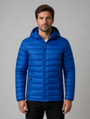 Heren Gewatteerde Jas met Capuchon in Blauw - voorkant