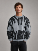 Heren Jacquard Trui met Ronde Hals en Graffitiprint, vooraanzicht