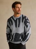 Heren Jacquard Trui met Ronde Hals en Graffitiprint, driekwart aanzicht
