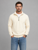 Heren Kwartzip Sweatshirt in Effen Kleur, vooraanzicht