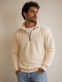 Heren Kwartzip Sweatshirt in Effen Kleur, driekwart aanzicht