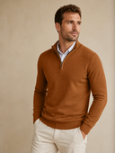 Heren Kwartzip Trui met Opstaande Kraag Slim Fit, driekwart aanzicht