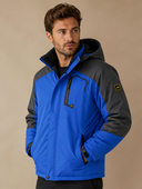 Heren Outdoorjas met Capuchon en Fleecevoering in Blauw - schuin van voren